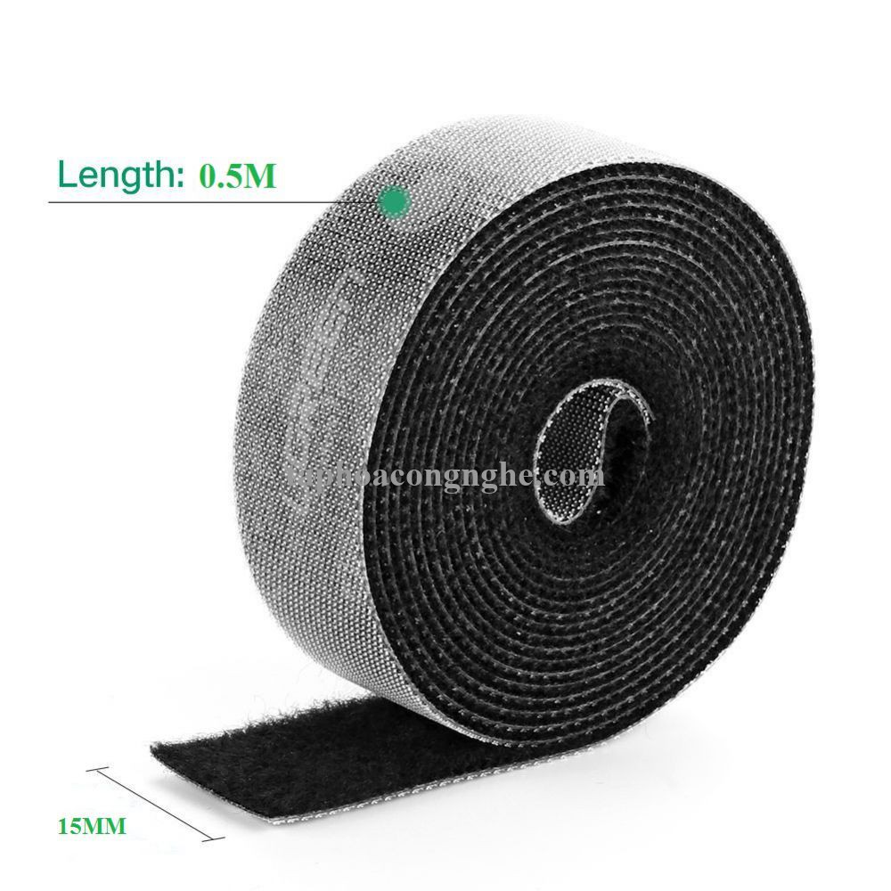 Ugreen 60483 0.5M cỡ 15mm băng dán Velcro màu đen ngang 1.5cm LP124 30060483